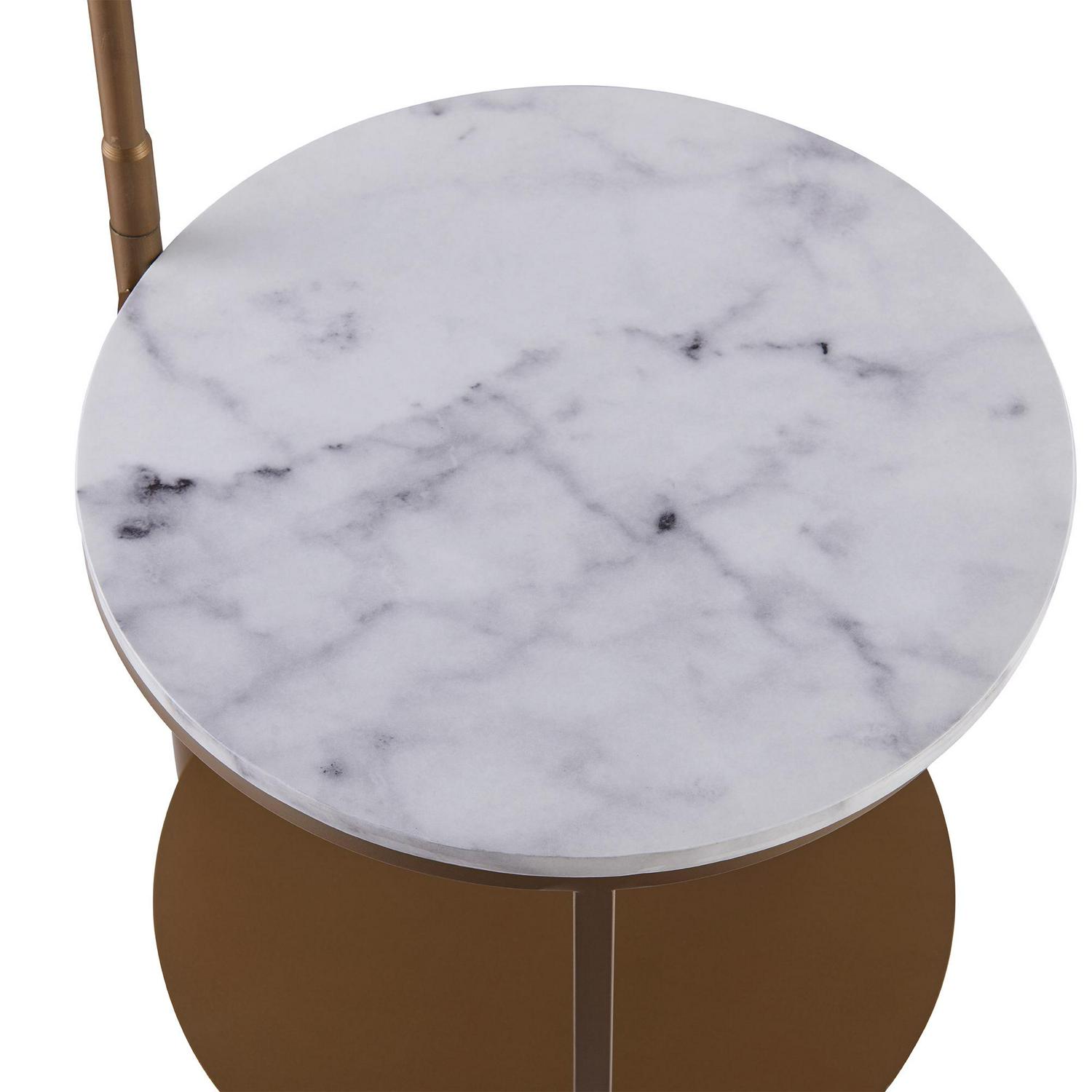 Teamson Home Lilah Floor Lamp with Faux Marble Tray Table and Built-In USB Port， White/Brass