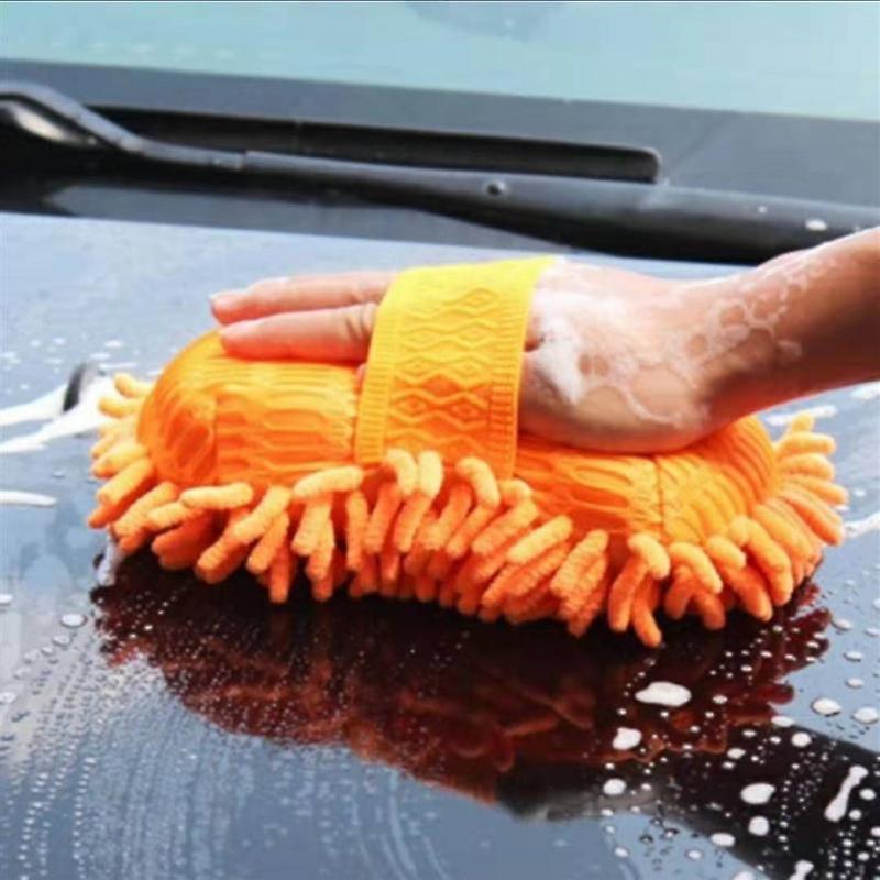 Car Wash Gloves， 2 In1  Car Wash Gloves， Super Soft And Fine Fiber Car Wash Glove Sponge， Large Size Cleaning Tool Chenille Coral Sponge Car Cleaning