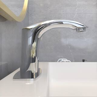 BWE Automatic Sensor Touchless Bathroom Sink Faucet With Deck Plate  Pop Up Drain In Polished Chrome A-918106-C-2