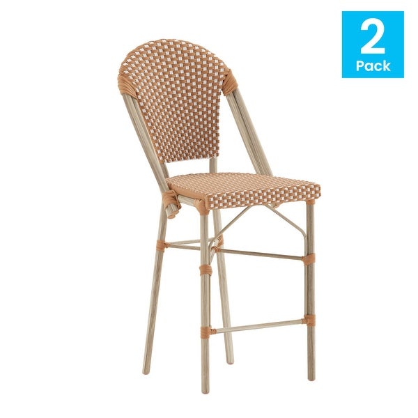 2 Pack All-Weather Commercial Paris Stools with Bamboo Print Frame