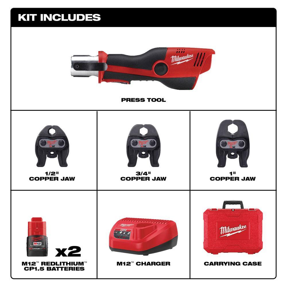 MW M12 12-Volt Lithium-Ion Force Logic Cordless Press Tool Kit with M12 Rover Flood Light (2-Tool) 2473-22-2367-20