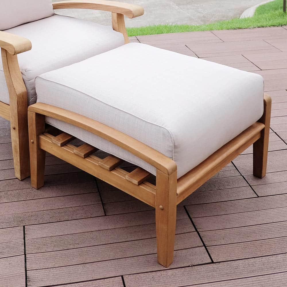 Cambridge Casual Caterina Teak Wood Outdoor Ottoman with Beige Cushion