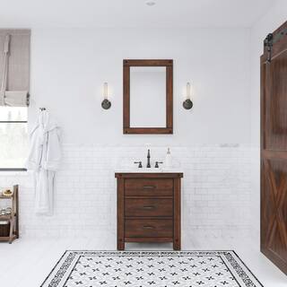 Water Creation Aberdeen 30 in. W x 22 in. D Vanity in Rustic Sierra with Marble Vanity Top in White with White Basin Faucet and Mirror AB30CW03RS-A24TL1203