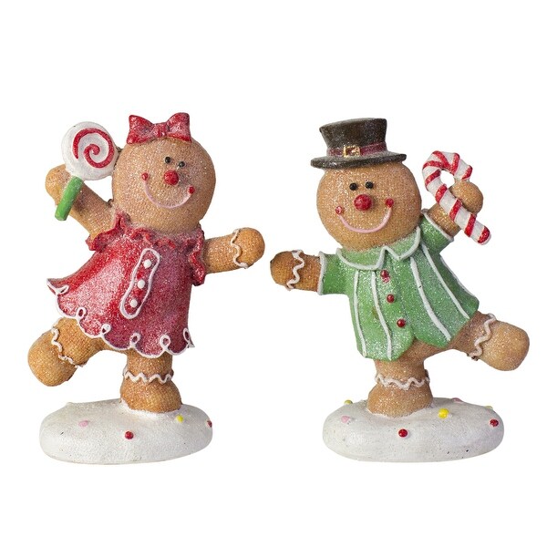 Set of 2 Glitter Dusted Boy Girl Gingerbread Kids Tabletop Figures 6