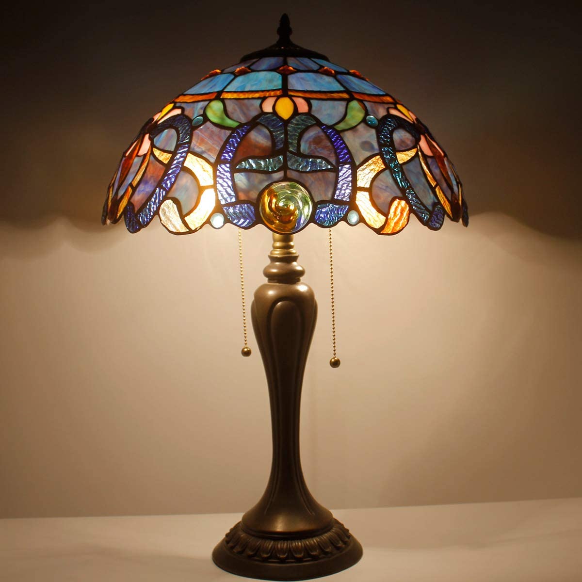 GEDUBIUBOO Tiffany Lamp Blue Purple Cloud Stained Glass Style Table Lamp 16X16X24 Inches Desk Bedside Reading Light Metal Base Decor Bedroom Living Room  Office S558 Series