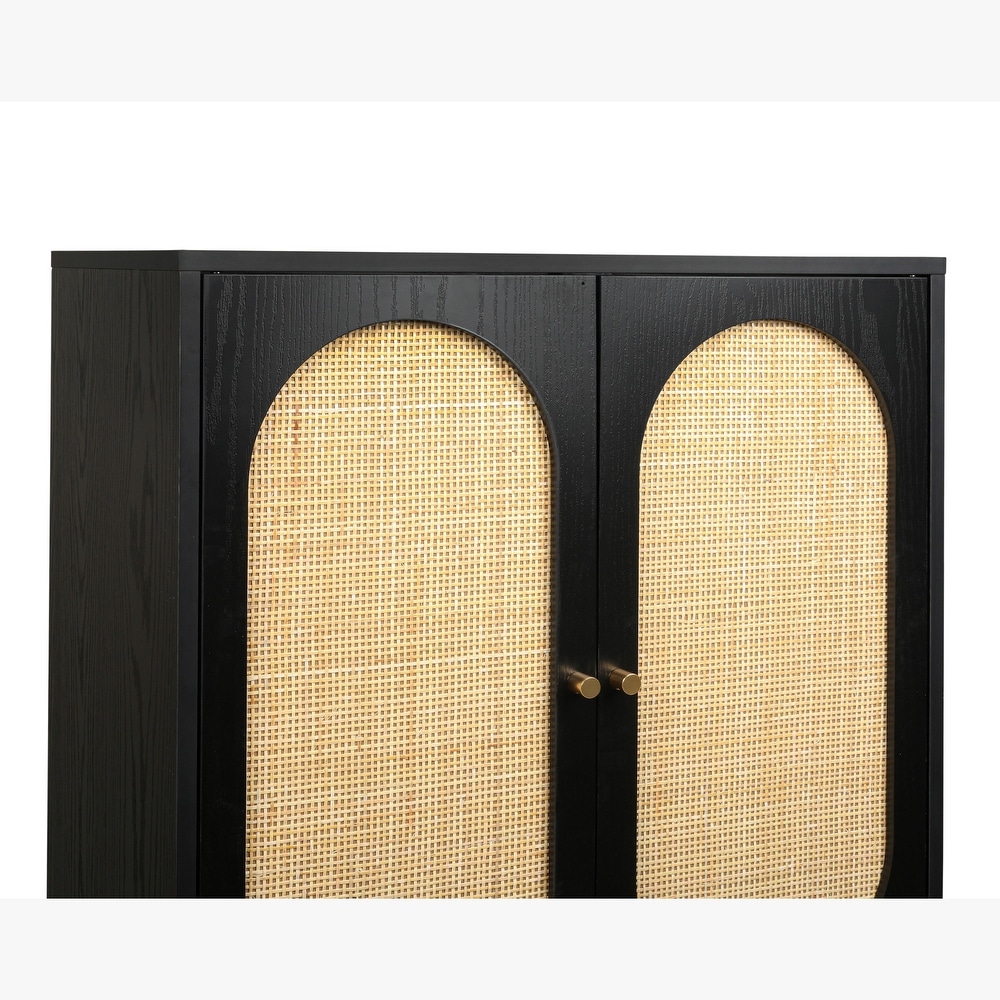 Rattan 2 Door High Cabinet Built in Adjustable Shelf