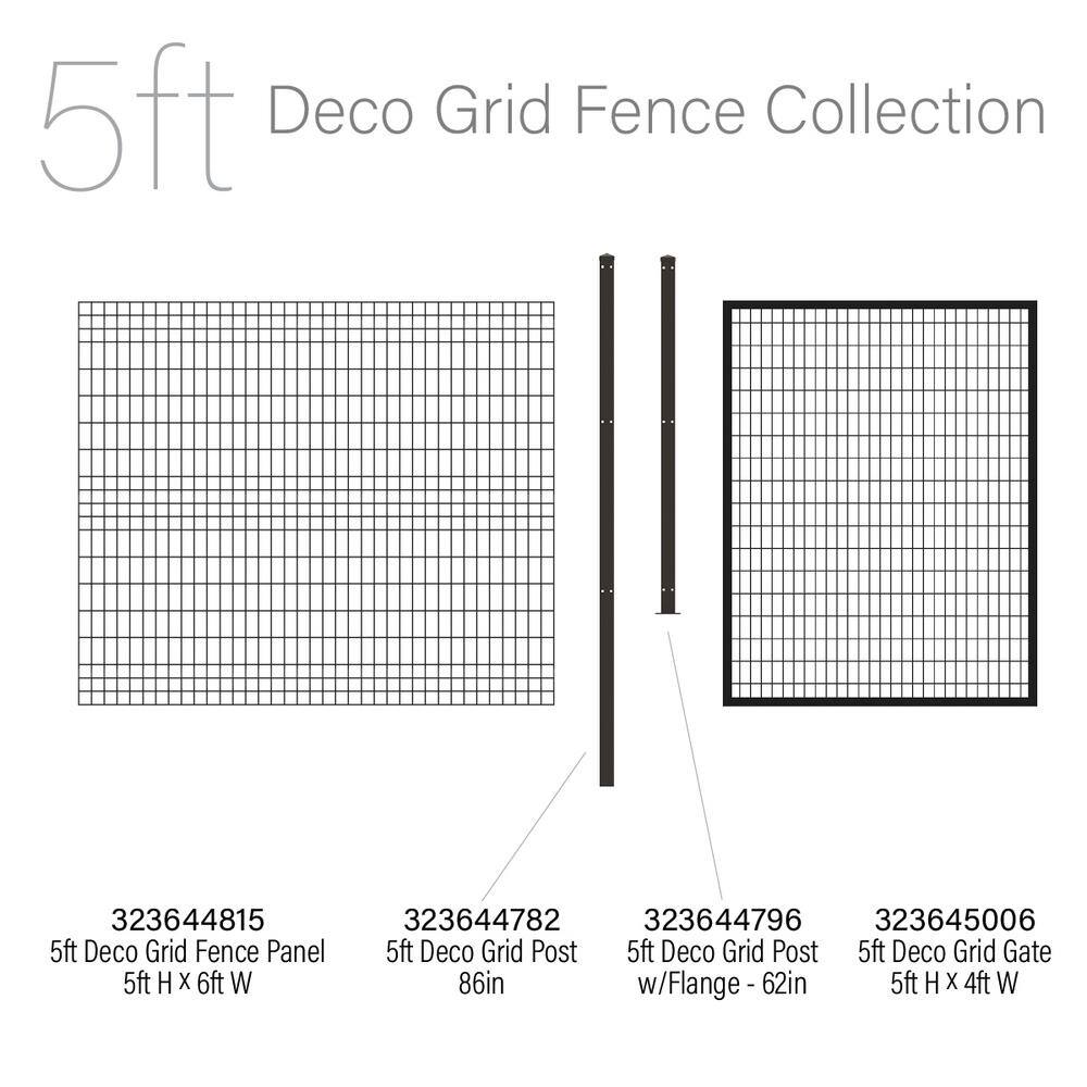 FORGERIGHT 86 in. x 5 ft. H Deco Grid Black Steel Fence Post with Cap 868028