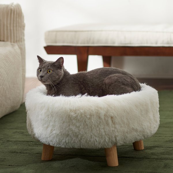 Frisco Eyelash Fur Round Elevated Cat Bed