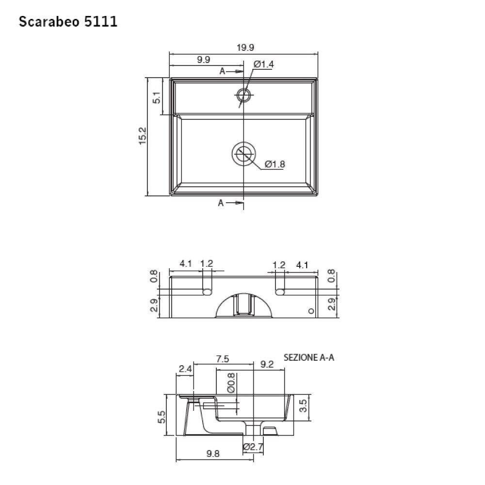 Nameeks Teorema Wall Mounted Vessel Bathroom Sink in White with 3 Faucet Holes Scarabeo 5111-Three Hole