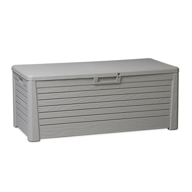 Toomax Florida Uv Resistant Lockable Deck Storage Box Bench For Outdoor Pool Patio Garden Furniture amp Indoor Toy Bin Container 145 Gallon warm Grey