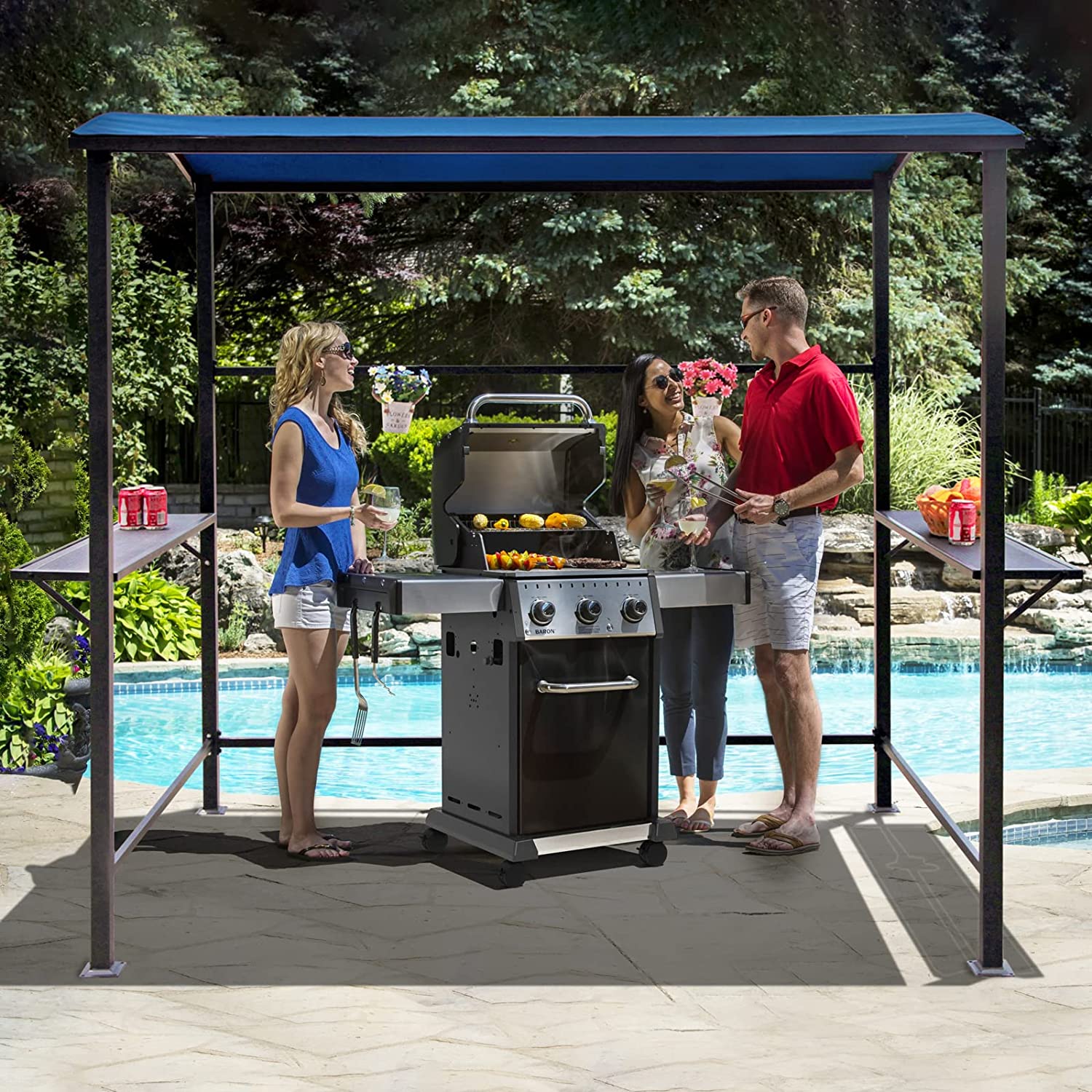 Grill Gazebo 8FT x 4.6FT Outdoor Gazebo Patio Gazebo Canopy Grill BBQ, Blue