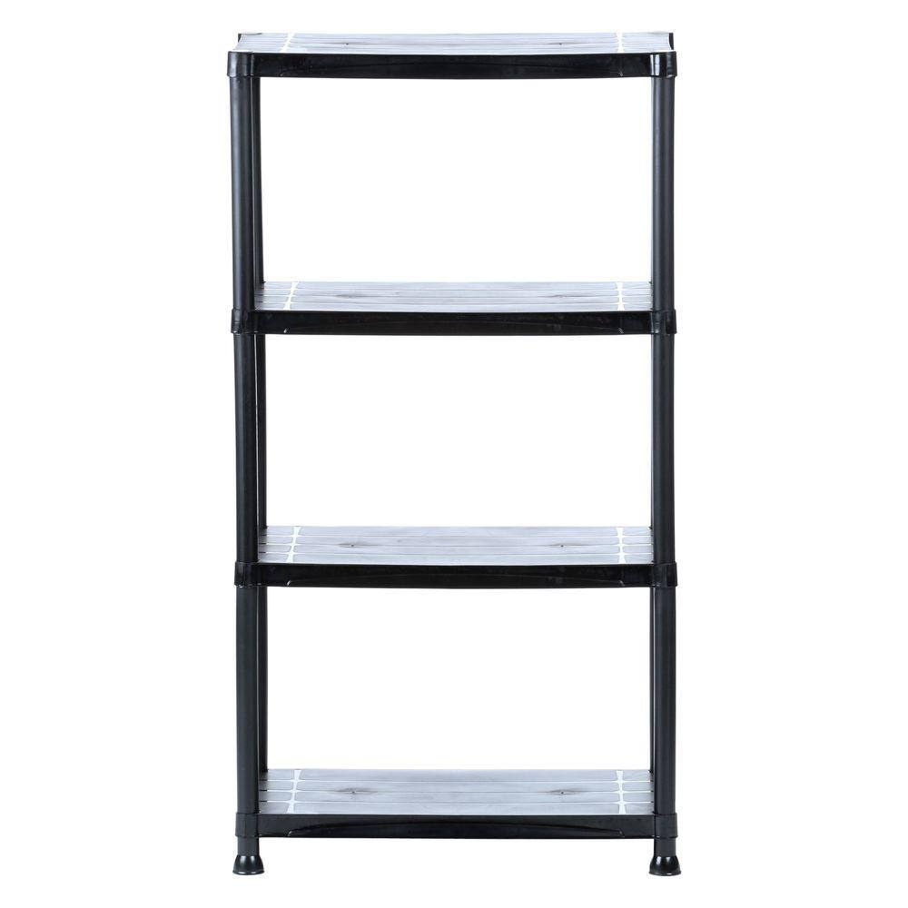 HDX 4-Tier Plastic Garage Storage Shelving Unit in Black (28 in. W x 52 in. H x 15 in. D) 17307263B