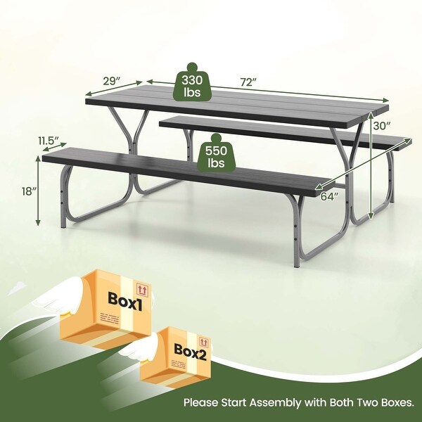 Costway 6 FT Picnic Table Bench Set Outdoor Dining Table and 2 Benches