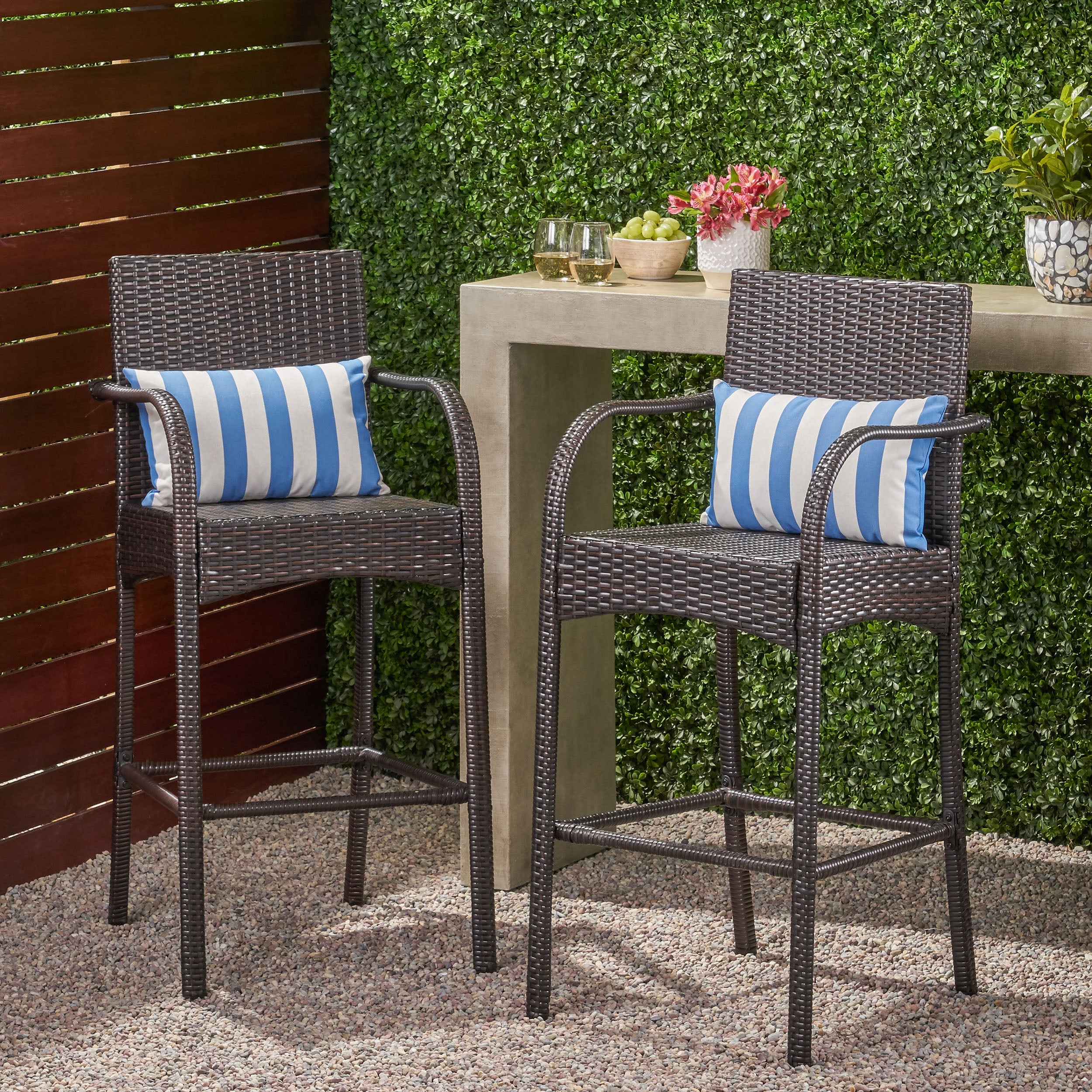 Iremide Outdoor Wicker Barstool Chair (Set of 2)