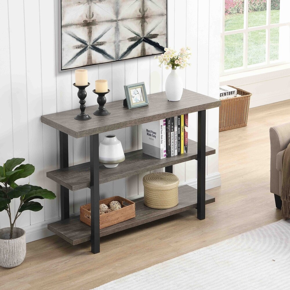 Wood and Metal Sofa Table  Narrow Hallway Table  3 Tier Console Table