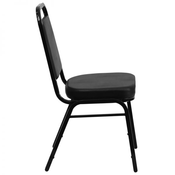 Flash Furniture HERCULES Series Trapezoidal Back Stacking Banquet Chair with Black Vinyl and 2.5'' Thick Seat - Black Frame