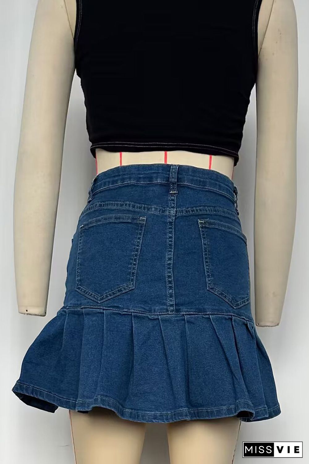 Pleated Short Denim Dress Skirt