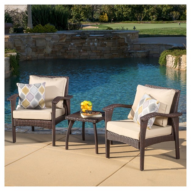 Honolulu 3pc Wicker Patio Chat Set With Cushions Brown Christopher Knight Home