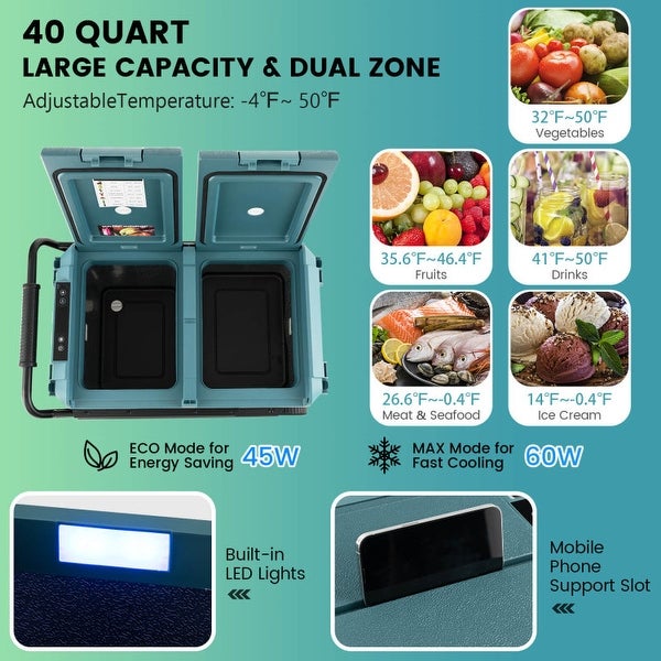 40 Quart Car Refrigerator with 12/24V DC and 110-240V AC Dual Zone - 29.5