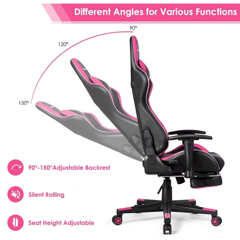 LED Massage Gaming Chair, Height Adjustable Racing Computer Office Chair with Footrest, Ergonomic High Back PU Swivel Game Chair