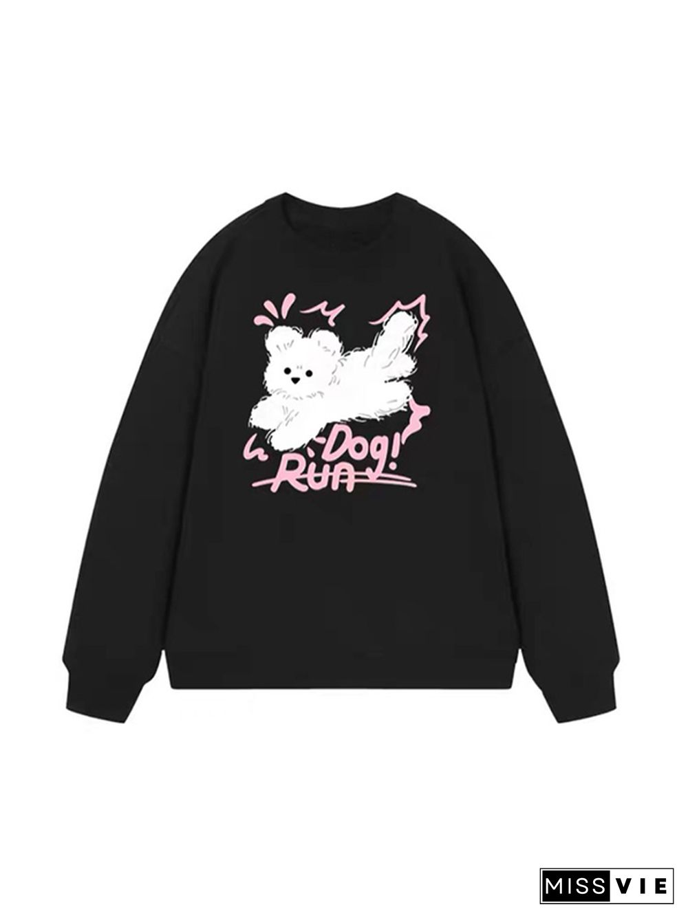 Cartoon Puppy Print Crew Neck Sweatshirt