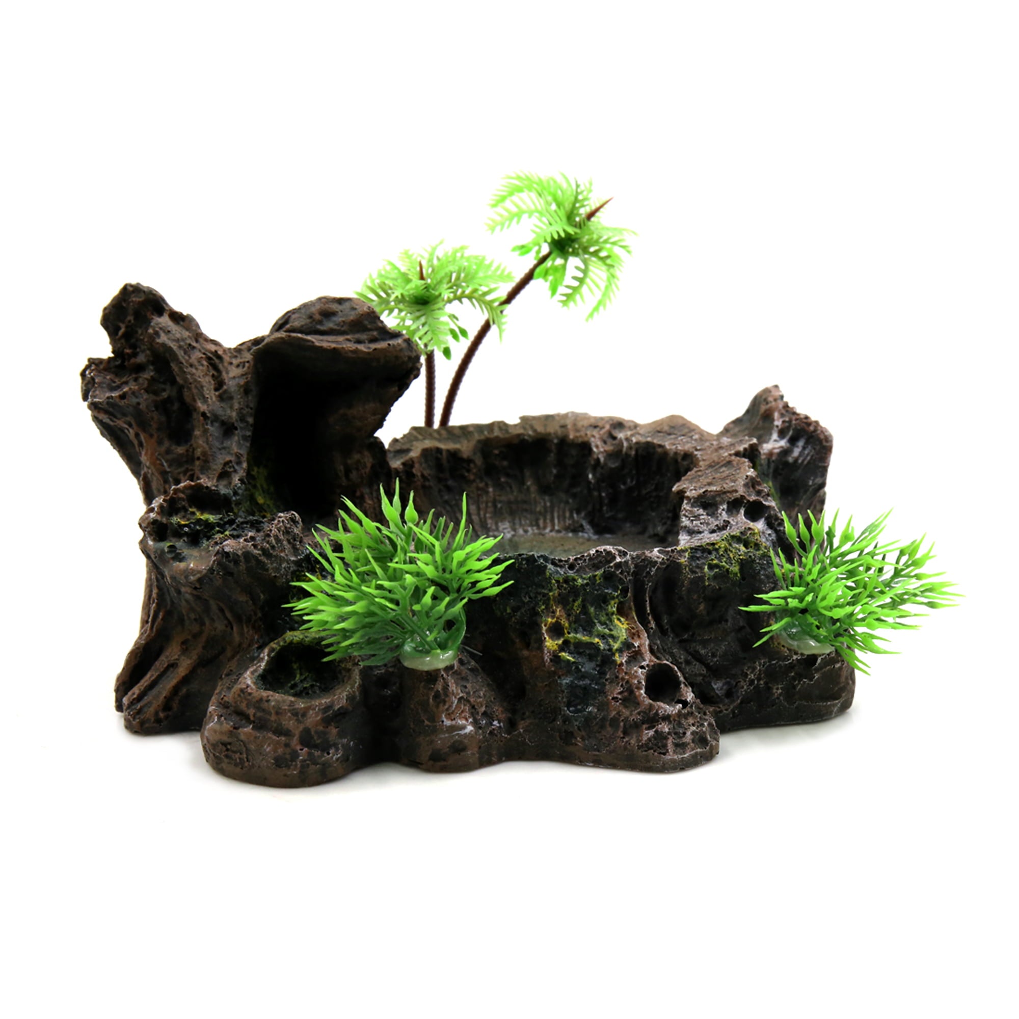 Unique Bargains Black Resin Lifelike Tree Trunk Design Food Water Bowl Decor for Reptiles