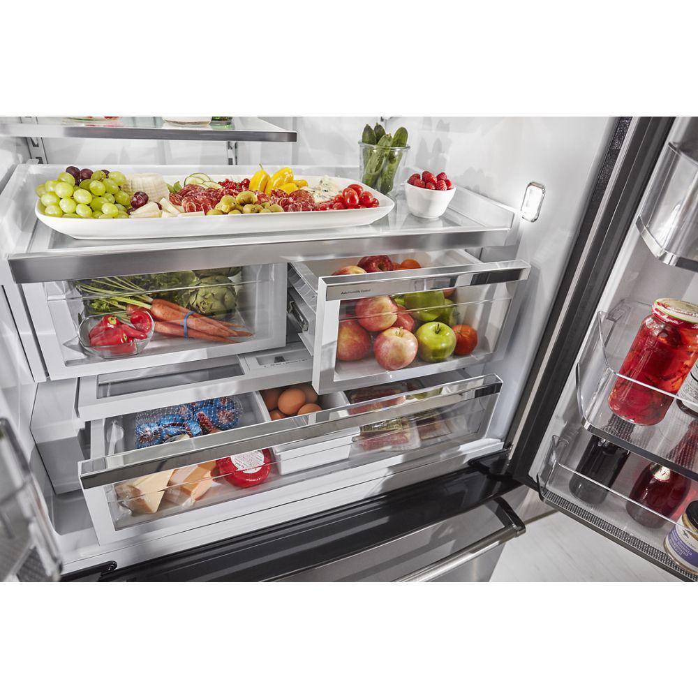 KitchenAid 27 cu. ft. French Door Refrigerator in PrintShield Stainless with Exterior Ice and Water KRFF507HPS