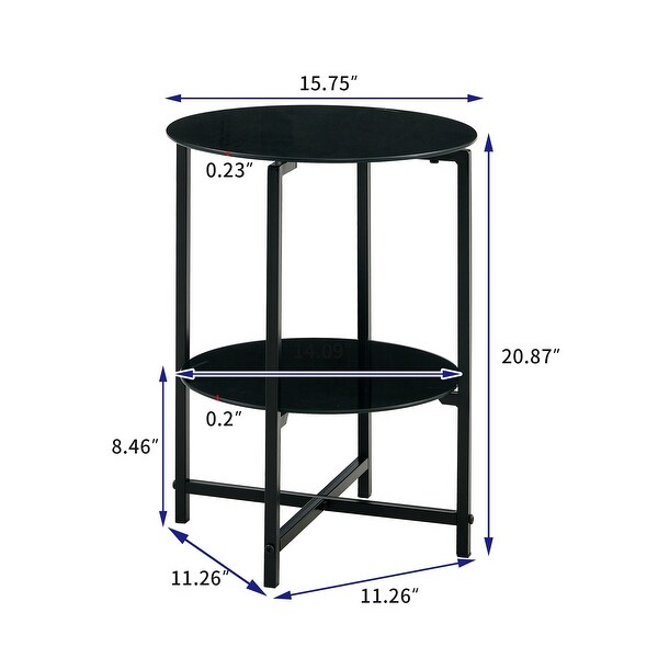 2-layer Round Tempered Glass End Table for Living Room