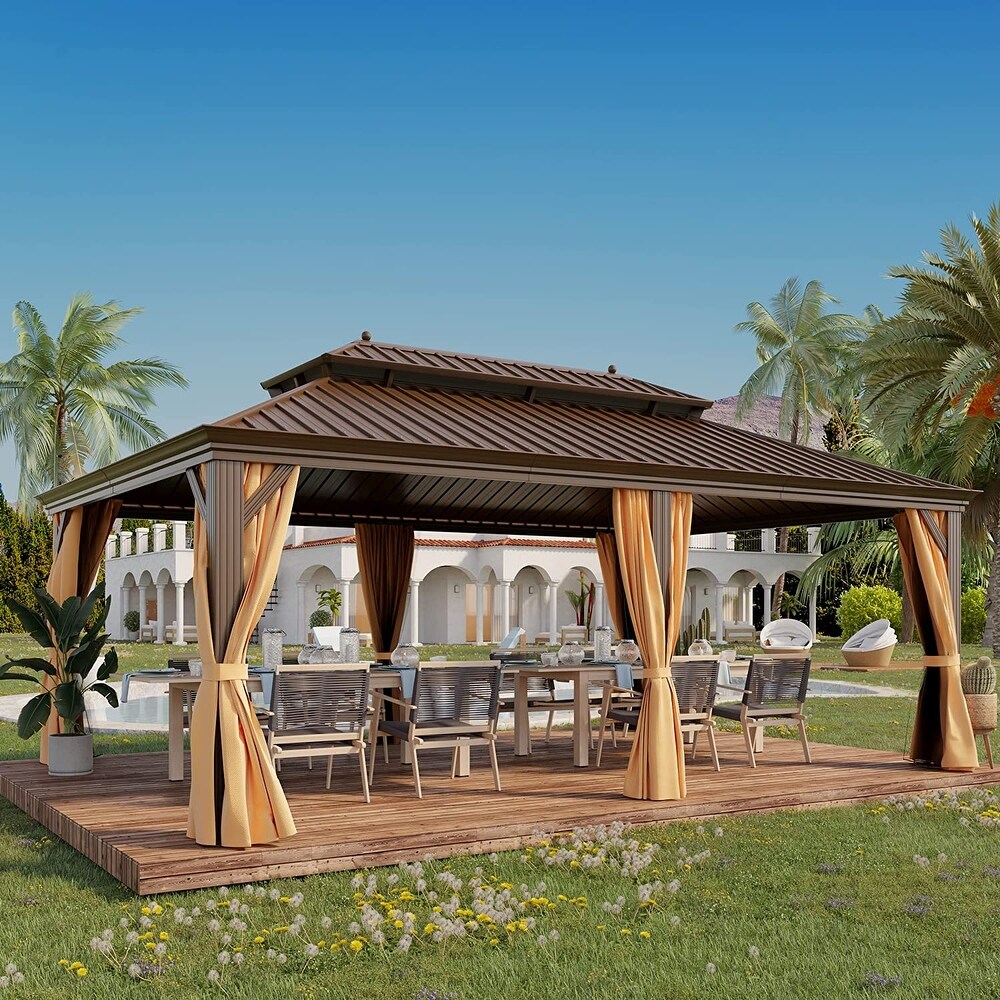 GAZEBEST 14' X 20' Permanent Hardtop Gazebo  Outdoor Galvanized Steel Double Roof Pavilion Pergola Canopy
