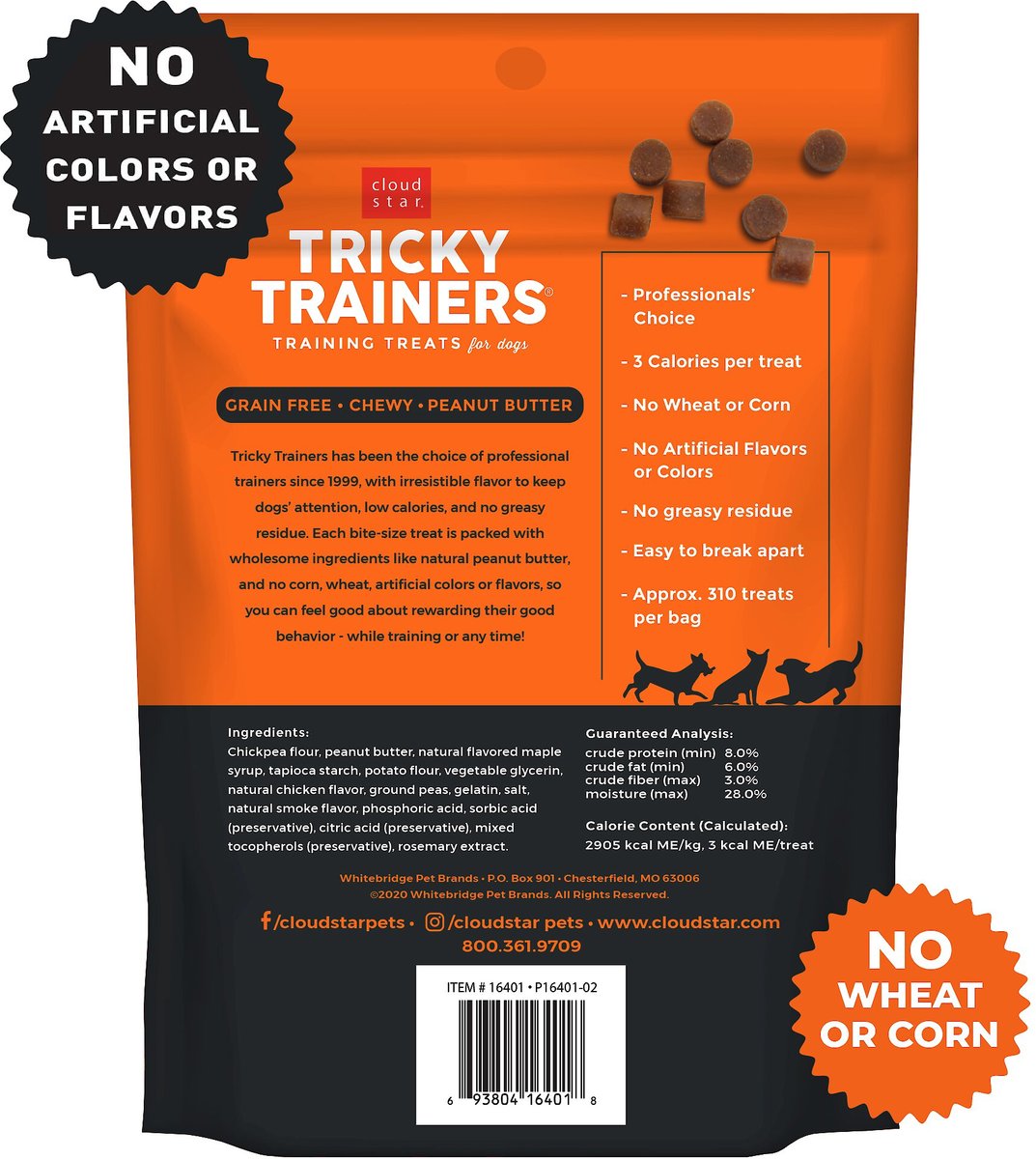 Cloud Star Tricky Trainers Chewy Peanut Butter Flavor Grain-Free Dog Treats