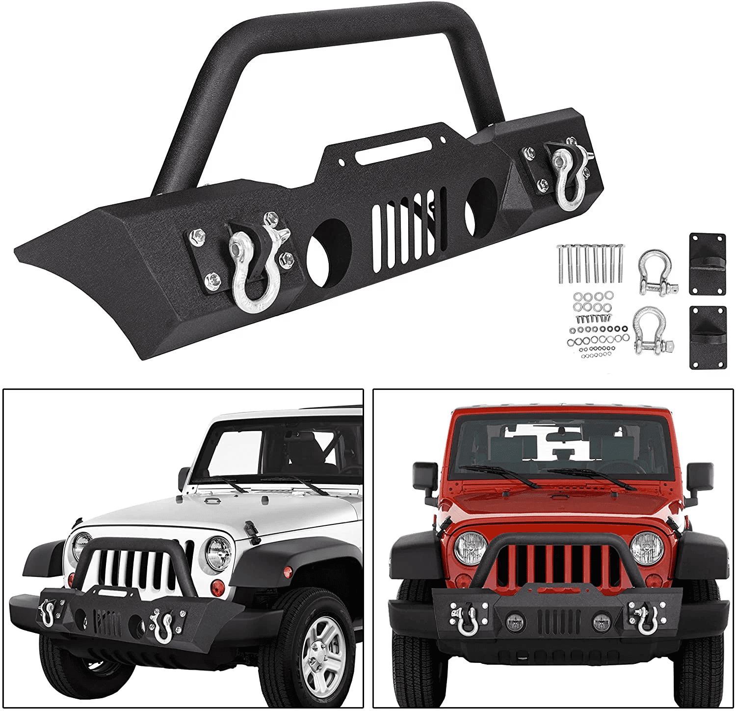 Fits For 2007-2018 Jeep Wrangler JK Stubby Front Bumper Winch Plate w/Fog Light Housing