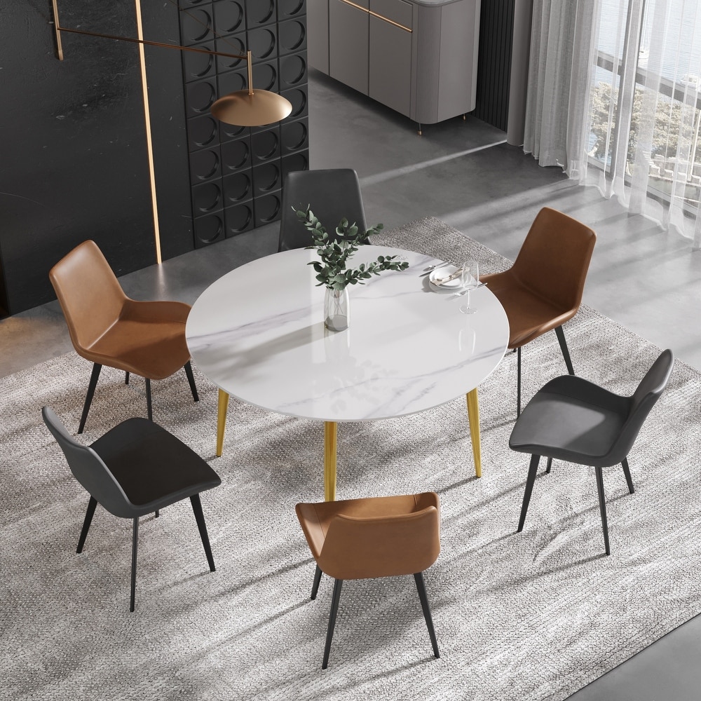 53'' Modern Sintered Stone Round Dining Table with Carbon Steel Legs