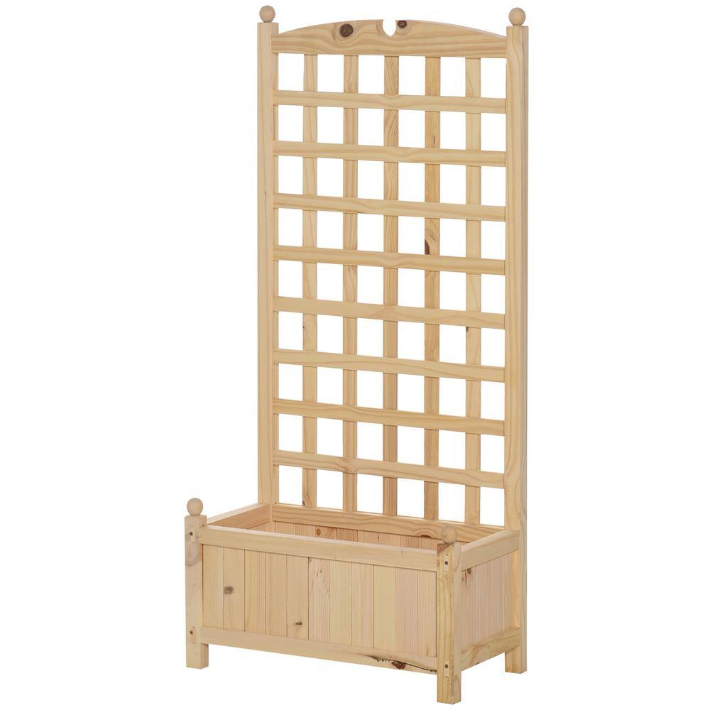 Outsunny Large Depth 24 in. Natural Wooden Raised Garden Bed with Trellis Board 845-389V01