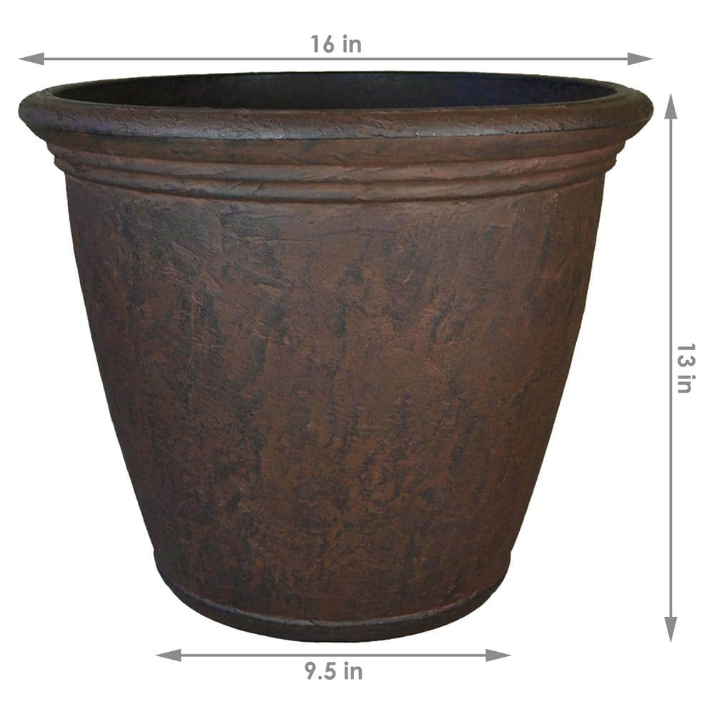 Sunnydaze Decor 16 in. Rust Anjelica Poly Flower Pot Planter (2-Pack) DG-896