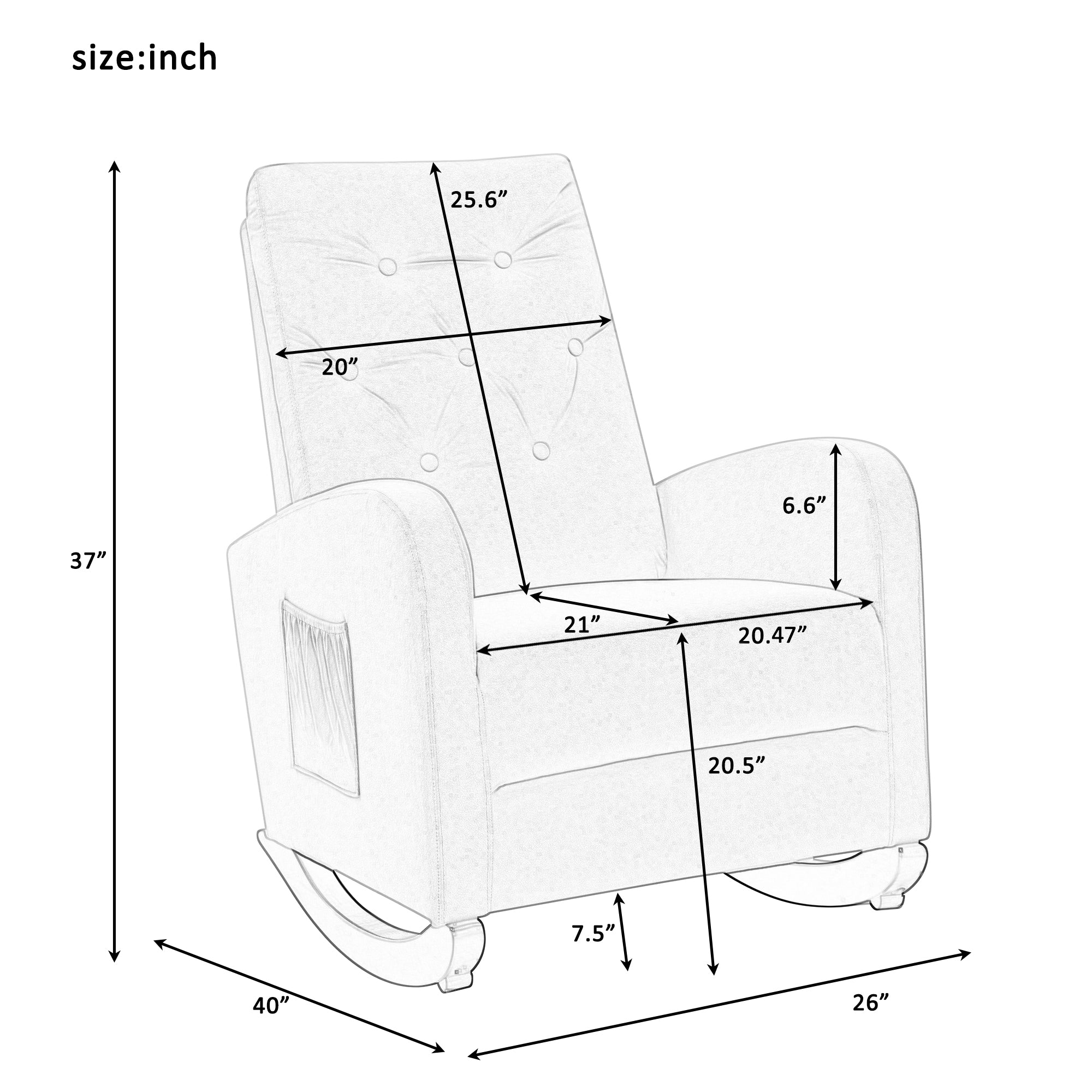 Rocking Chair with High Back, Fabric Padded Seat