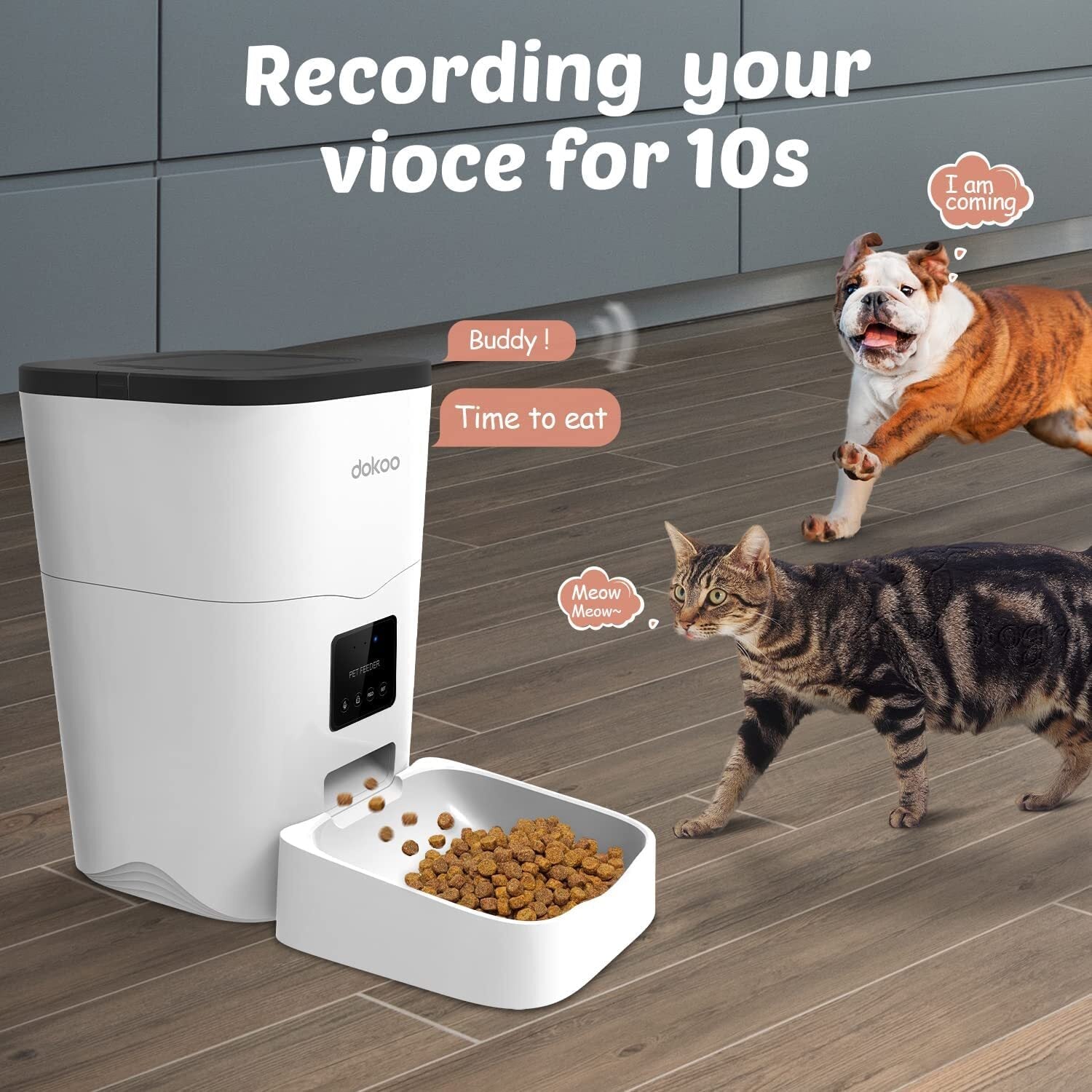 Dokoo Automatic Cat Feeder，App Control，Wi-Fi Enabled Smart 3L Clog-Free Auto Dog Food Dispenser with Portions and Control 1-10 Meals per Day，10S Voice Recorder Pet Timer Feeder for Cat and Dogs