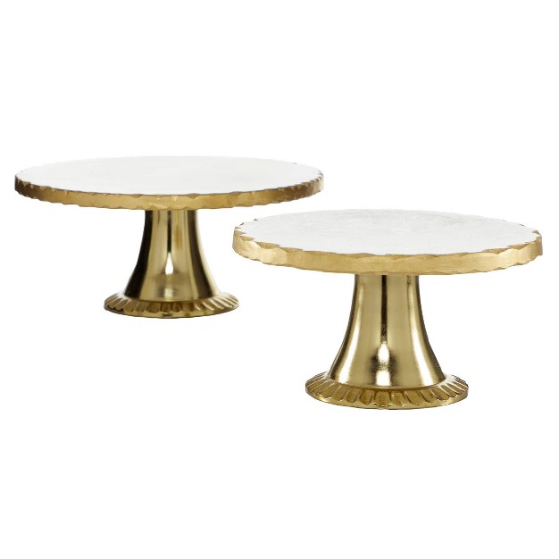 Set Of 2 Round Aluminum And Marble Cake Stand Gold Olivia amp May