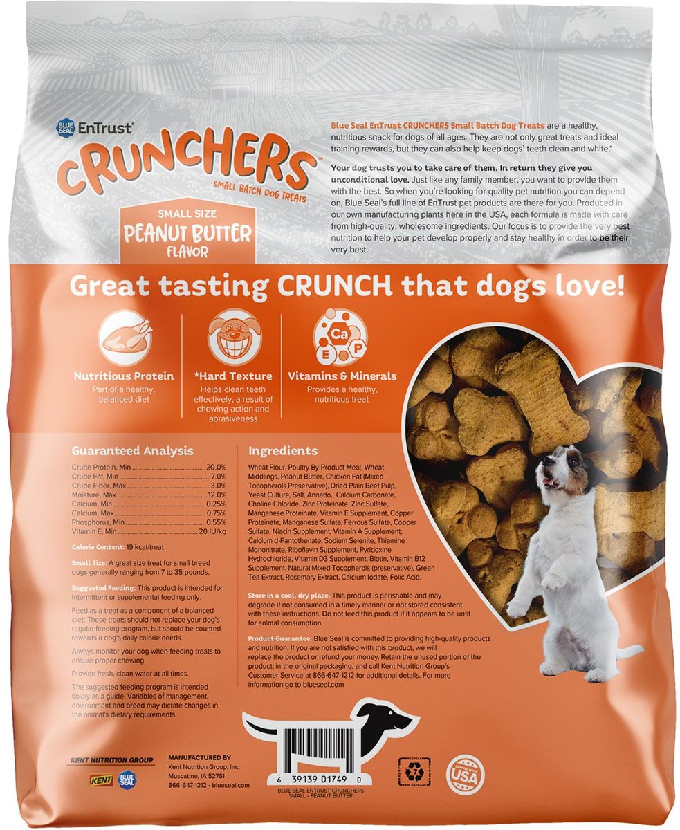 Blue Seal EnTrust Crunchers Peanut Butter Crunchy Dog Treats， Small， 3.5-lb bag