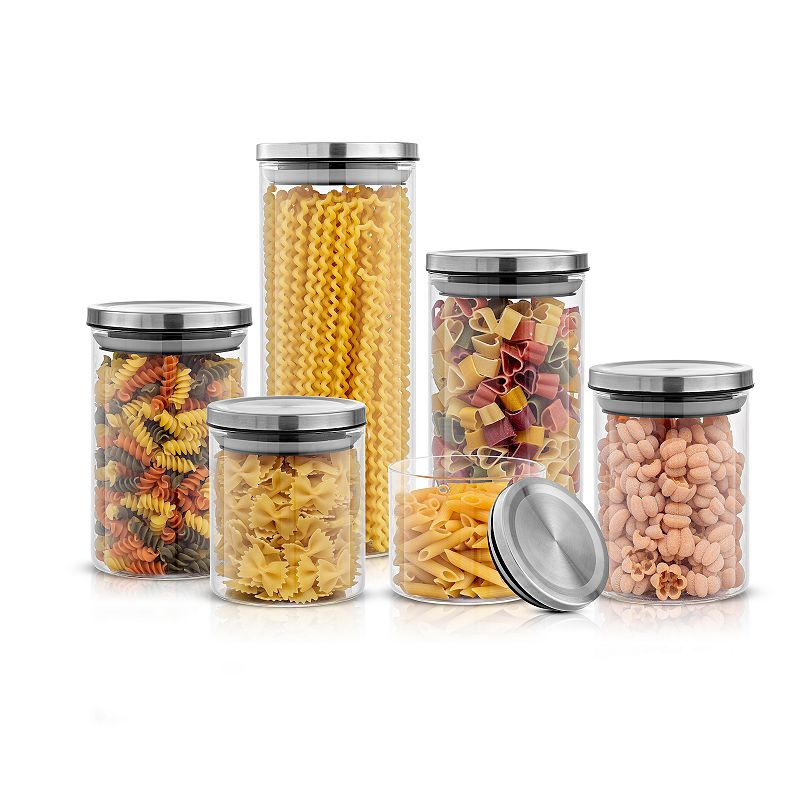 JoyJolt 6-Piece Storage Jars with Airtight Stainless Steel Lids Set