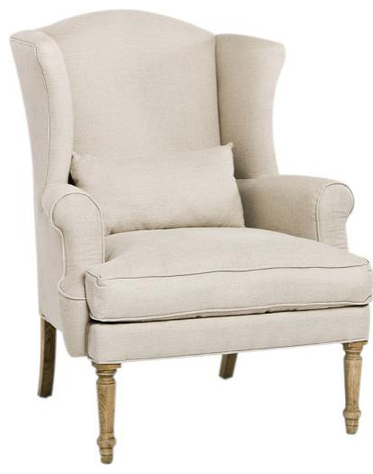 Wingback Chair WIng LOIRE Natural Oak Foam Linen   Traditional   Armchairs And Accent Chairs   by EuroLuxHome  Houzz