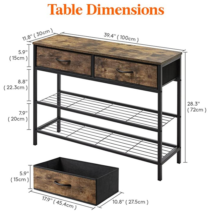 Rectangular 3 Tier Console Entryway Table with 2 Fabric Drawers   Transitional   Console Tables   by Imtinanz  LLC  Houzz