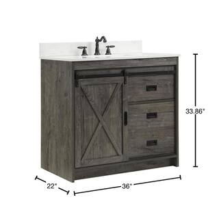 SUDIO Rafter 36 in. W Bath Vanity in Charcoal Gray with Engineered Stone Vanity Top in Carrara White with white Basin Rafter-36CG