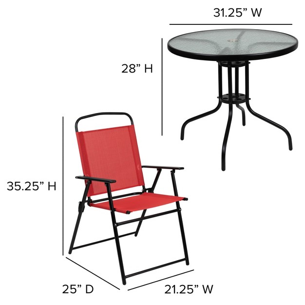 Flash Furniture Nantucket 6 Piece Patio Garden Set With Table Umbrella And 4 Folding Chairs