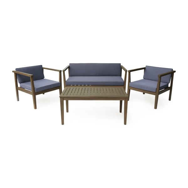 Newbury Outdoor 4Seater Acacia Wood Chat Set with Coffee Table by Christopher Knight Home