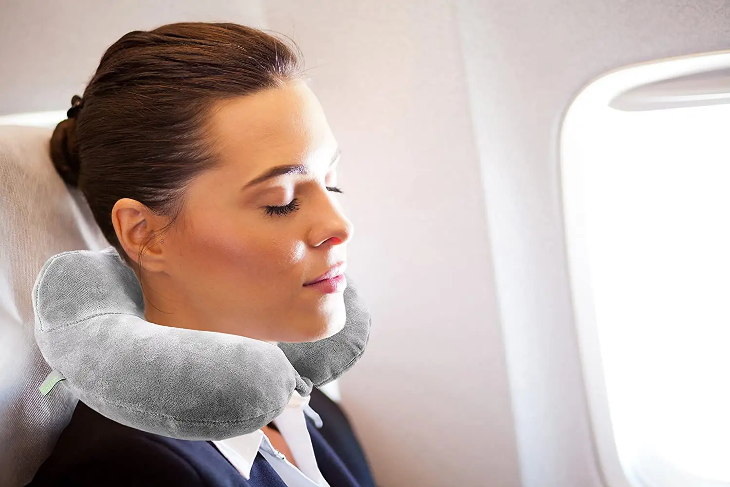 Inflatable Travel Neck Support Pillow for Airplane Washable U Shaped Office Napping Pillow Soft Flocking Fabric Camping Pillow