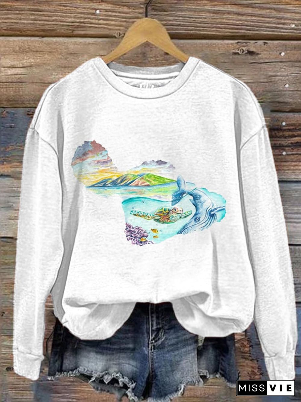 Women's Maui Sea Turtle Print Sweatshirt