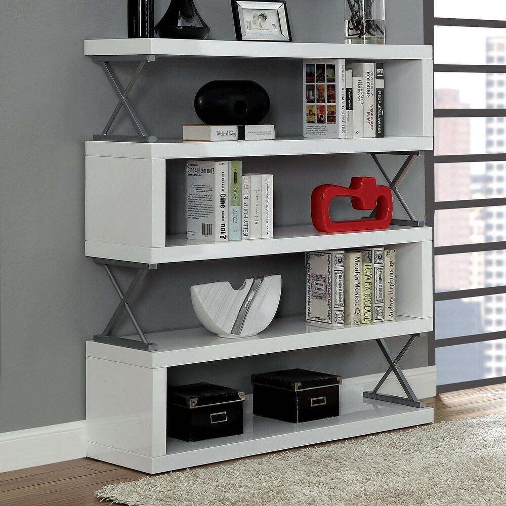 Loop Modern 5 Tier S shaped Bookcase with X shaped Metal by Furniture of America