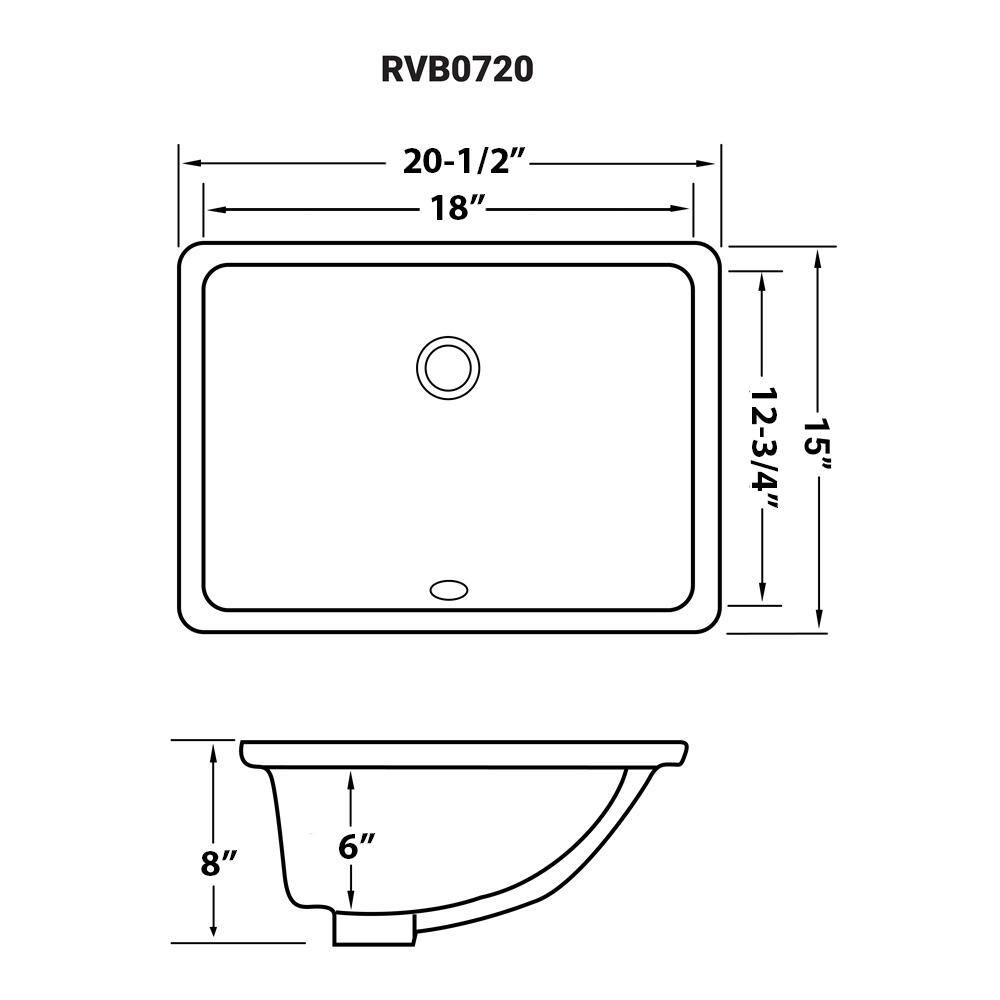 Ruvati 18 in. Rectangular Undermount Vanity Bathroom Porcelain Ceramic with Overflow in White RVB0720