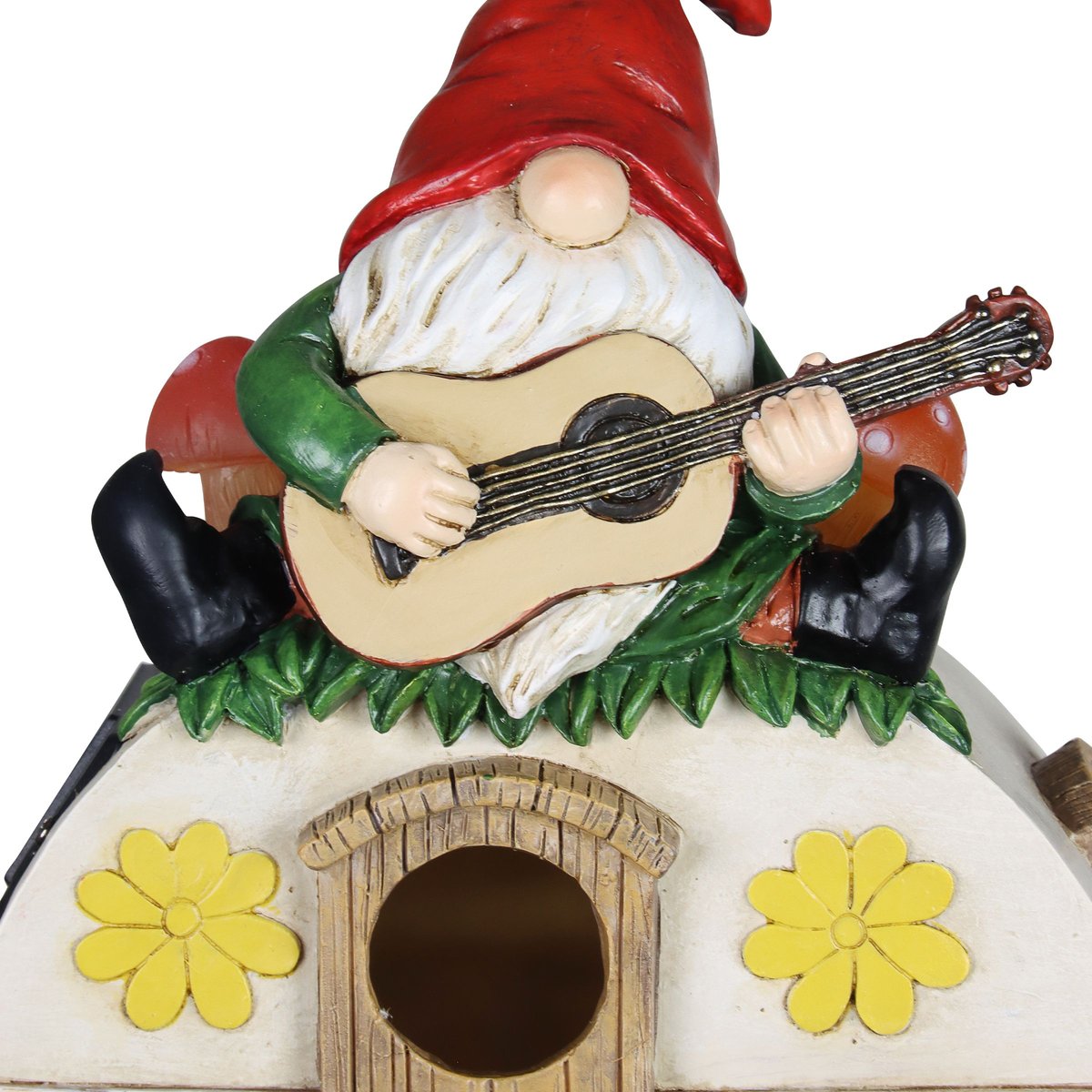 Exhart Solar Guitar Gnome on a Camper Hanging Bird House