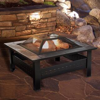 Pure Garden 32 in. Steel Square Tile Fire Pit with Cover M150074